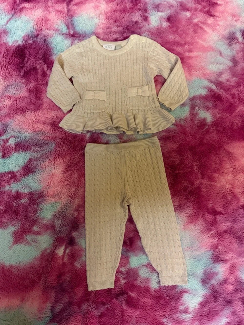 The Children's Place Cream Knit Peplum Sweater & Leggings Set - Picture 1 of 4